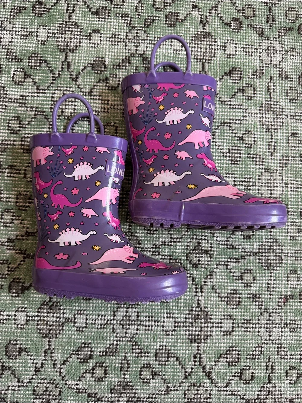 Kids Purple Dinosaur Rain Boots with Pink Accents